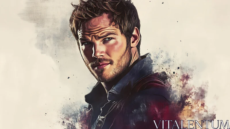 Digital portrait of brooding man with splatter textures.