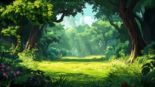 Luminous Verdant Chasm: Multi-Layered Arboreal Ecosystem With Geological Formation.