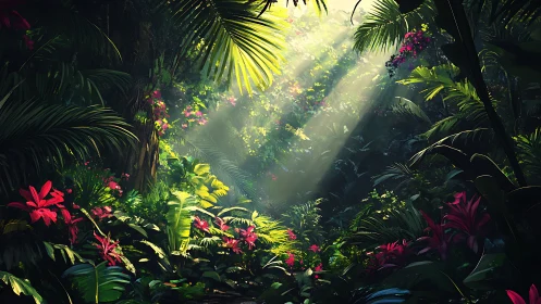 Tropical Jungle Canopy with Sunlight.