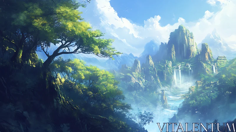 Ancient Valley Whispers: Where Waterfalls Dance Through Emerald Cliffs