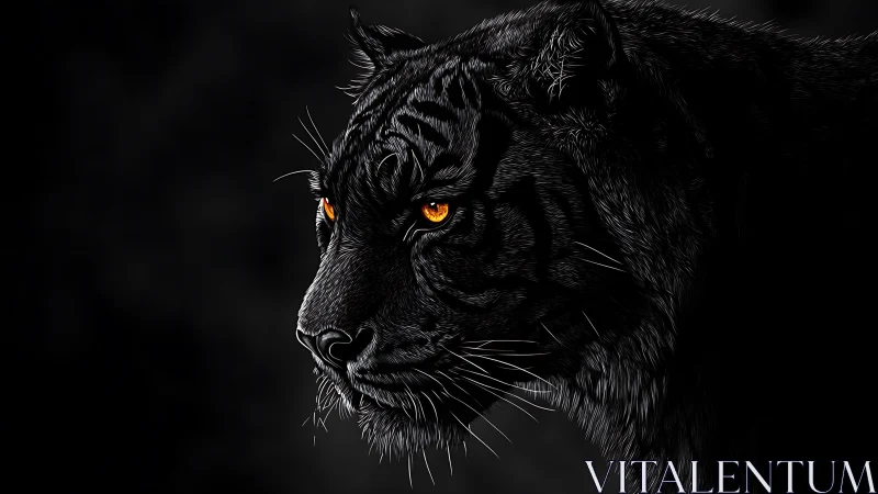 Black panther portrait shows detailed fur and glowing eyes