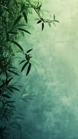 Verdant foliage framing textured teal gradient backdrop.
