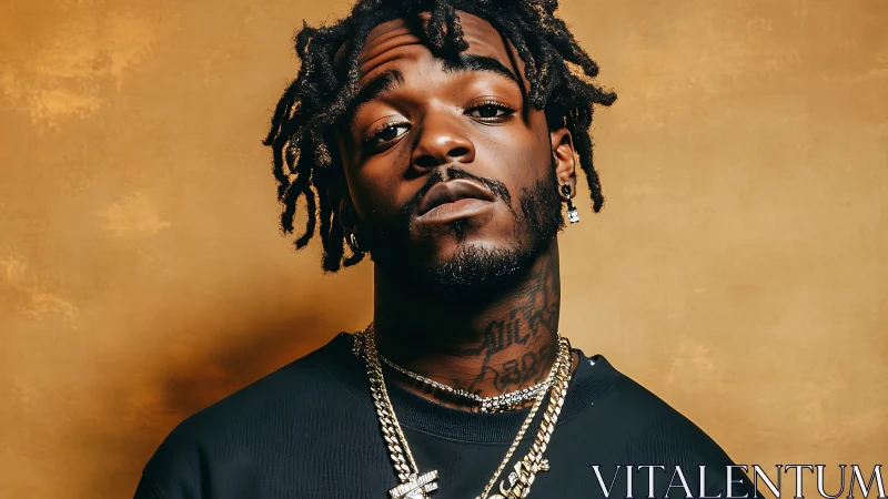 Stylized male portrait with warm backdrop and urban detailing