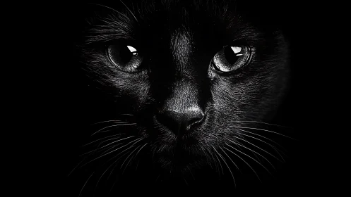 Black Cat Eyes Against Darkness.