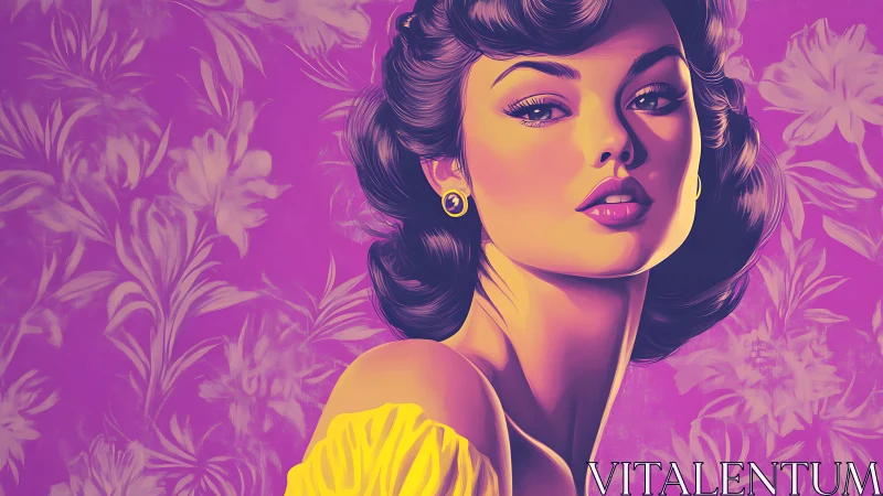 Retro muse turns violet blooms into neon-lit whispers