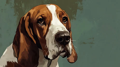 Gentle hound gazes softly with soulful, hopeful brown eyes