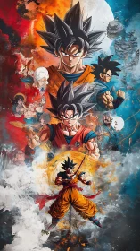 Saiyan saga collage ignites a cosmic storm of rising power.