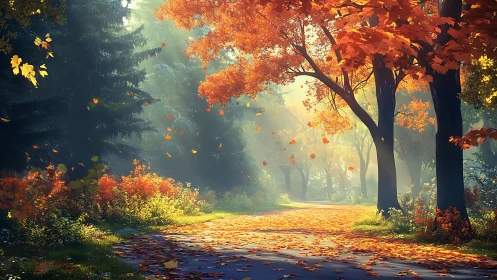Golden autumn forest path invites a calm, lingering walk