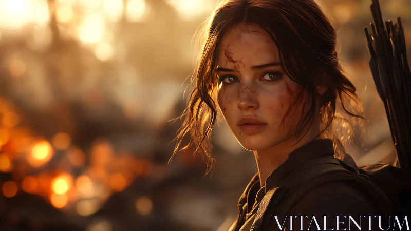 Ember-kissed archer stands unbroken in a fading battlefield