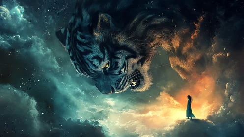 A Soul Gazes Upward at the Cosmic Guardian.