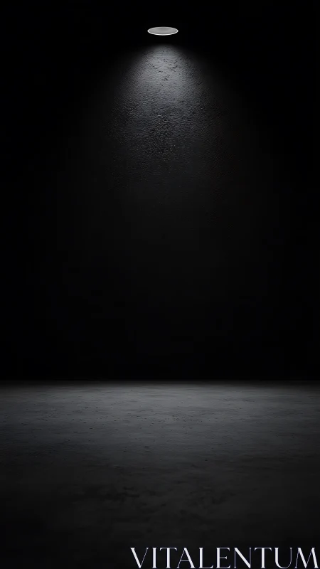 Solitary spotlight over empty concrete floor in darkness.