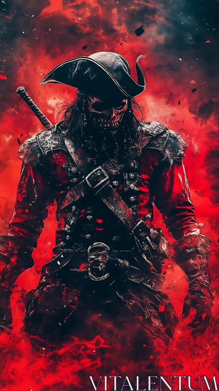 Digital painting of infernal skeletal pirate in red stormfield.