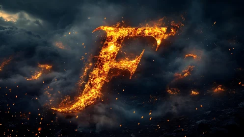 Fiery Number Seven Against Stormy Sky.