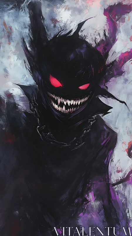 Sinister shadow demon with glowing red eyes and jagged grin.