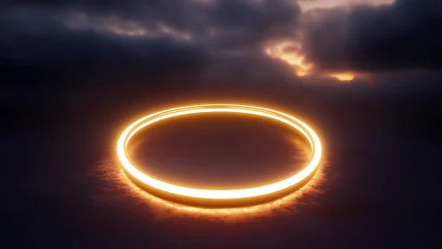 Luminous Horizon Ring in Minimal Nocturnal Landscape Composition.