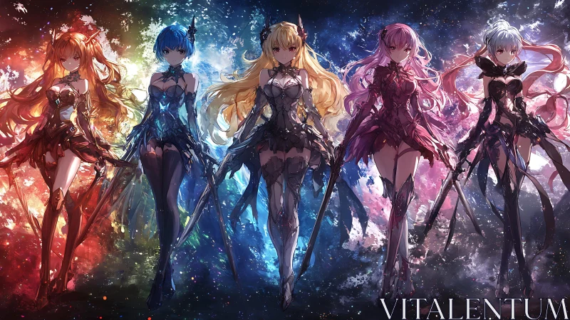 Elemental anime warriors align in chromatic spectrum armor lineup