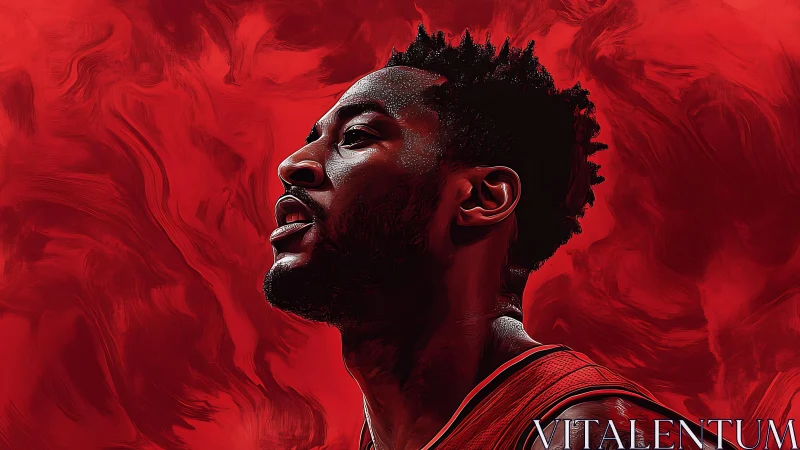 Digital portrait of basketball player in red abstract field.