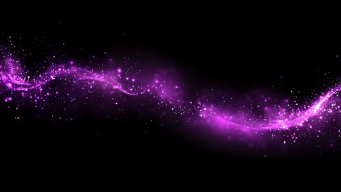 Magenta light trail swirls across deep black space background.