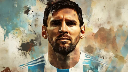 Digital portrait of focused footballer with abstract paint field