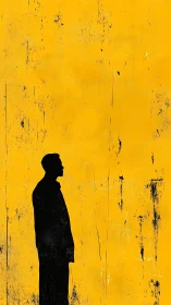 Silhouette man against distressed yellow abstract wall.