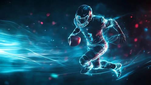 Electric football runner charges forward in glowing motion