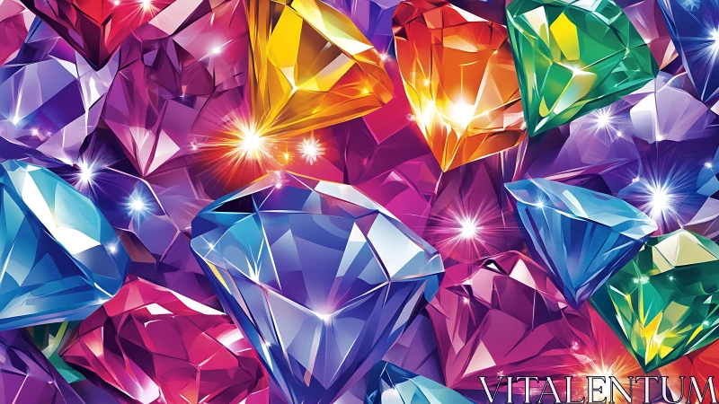 Radiant multicolored gems shimmer in a vibrant prismatic glow