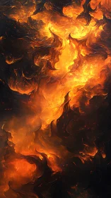 Rendered fire with dynamic flame formations and chromatic variation