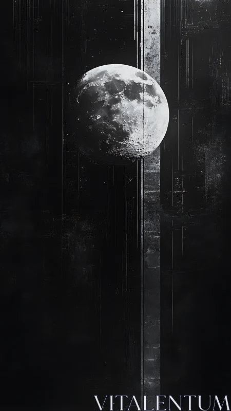 Luminous moon drifts beside a towering abstract monolith