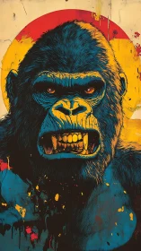 Aggressive blue gorilla portrait rendered in high-contrast ink layers