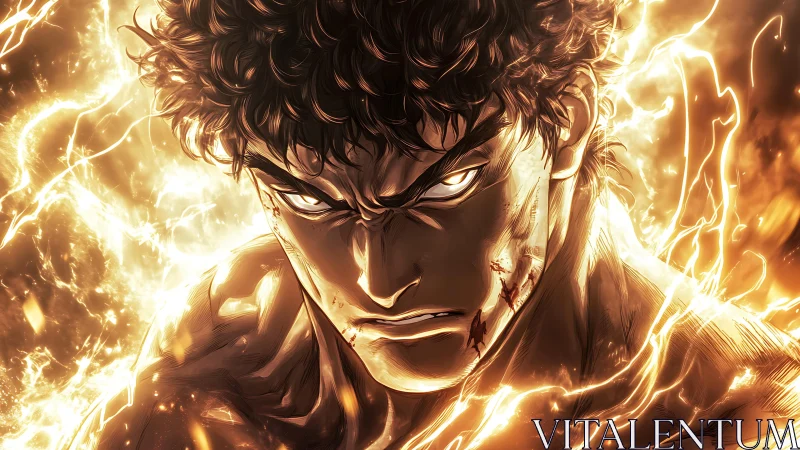 Incandescent anime warrior in high-energy luminance field.