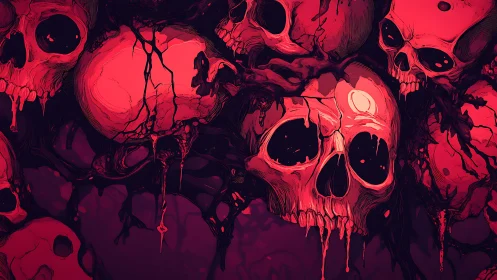 Crimson skeletal cluster with dripping organic latticework.