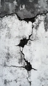 Cracked concrete wall surface exposes deep structural fault
