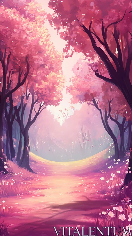 Bioluminescent Forest Pathway: Chromatic Pink Canopy Study.