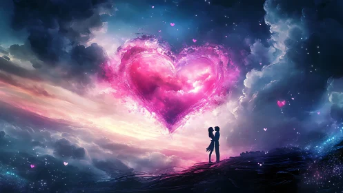 Love's Glow: A Couple Beneath the Cosmic Heart.