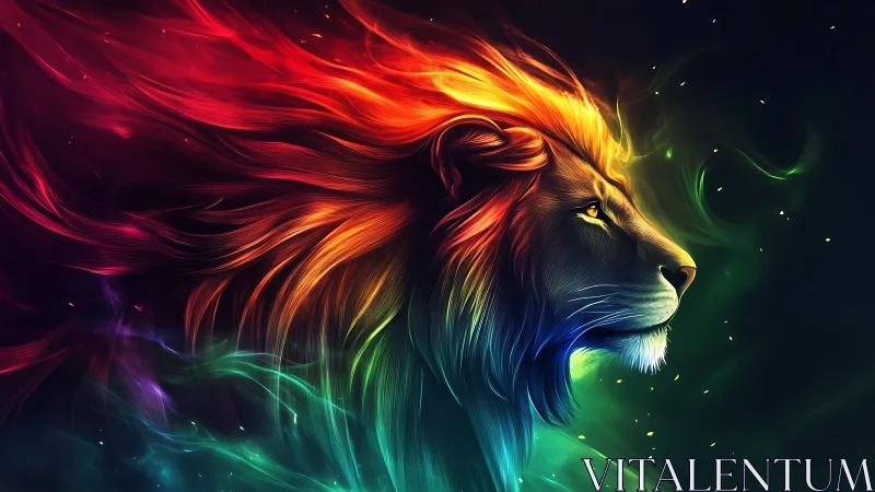 Chromatic lion profile with luminous spectral energy mane.