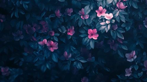 Midnight Blooms: Pink Blossoms Whisper Through Shadows.
