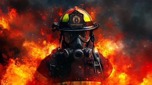 Firefighter Amid Inferno Blaze.