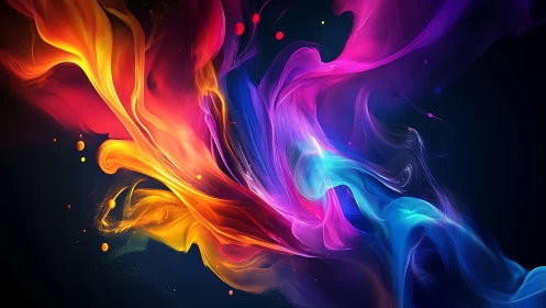 Vivid swirling neon color waves on deep dark background.