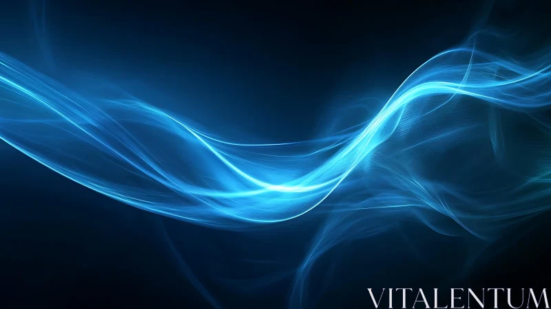 Luminous blue energy waves curve across a dark digital void