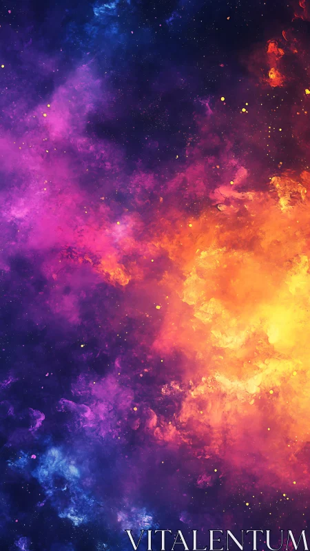 Nebular firestorm in vivid magenta, cyan and gold clouds.