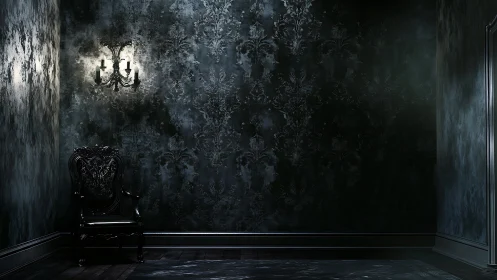 Gothic armchair waits patiently beneath a haunted wall glow