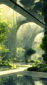 Misty Cathedral Archway Through Verdant Forest.