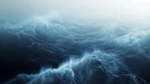 Luminescent storm sea with misted horizon and dynamic currents