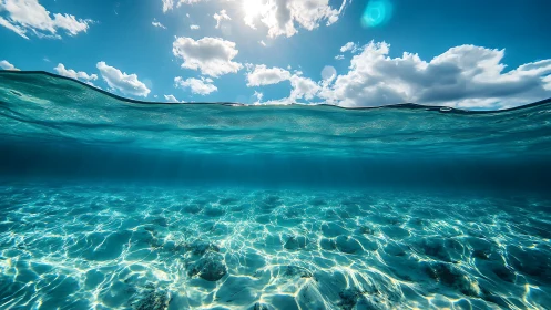 Sunlit ripples stitch sky and seafloor into one quiet mirror