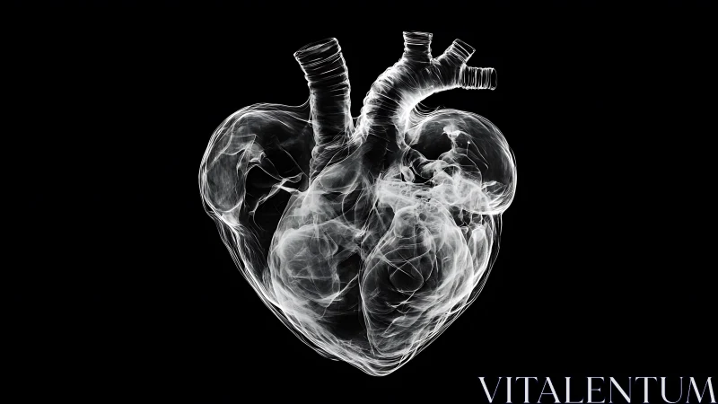 X-ray anatomical heart rendered with luminous ethereal effects.