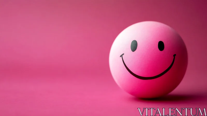 Pink smiley ball glows on monochrome background, radiating joy
