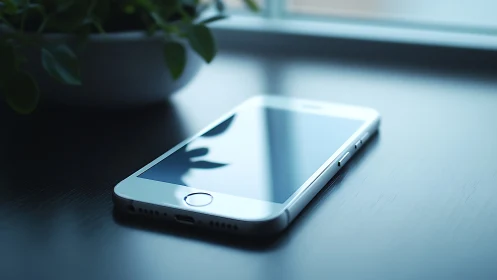 Modern Smartphone on Minimalist Desk Setup.