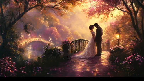 Romantic Garden Evening: Digital Illustration.