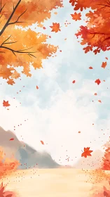 Vertical autumn landscape in soft atmospheric digital painting.
