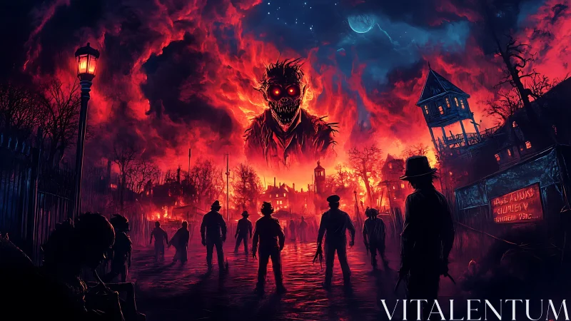 Crimson storm births a burning demon above doomed town